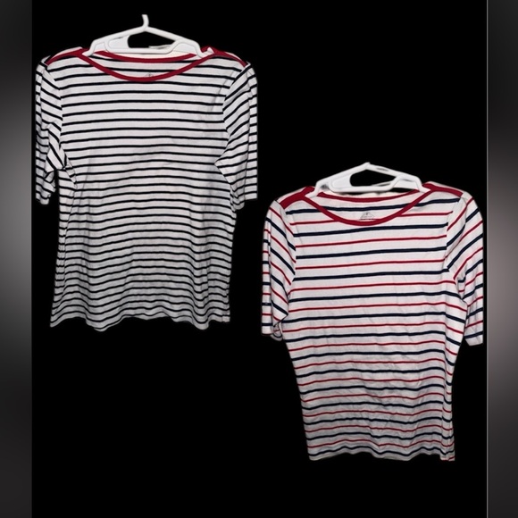 St. John's Bay Women’s striped classic Boat neck 3/4 sleeve set or 2 shirts - Picture 2 of 12